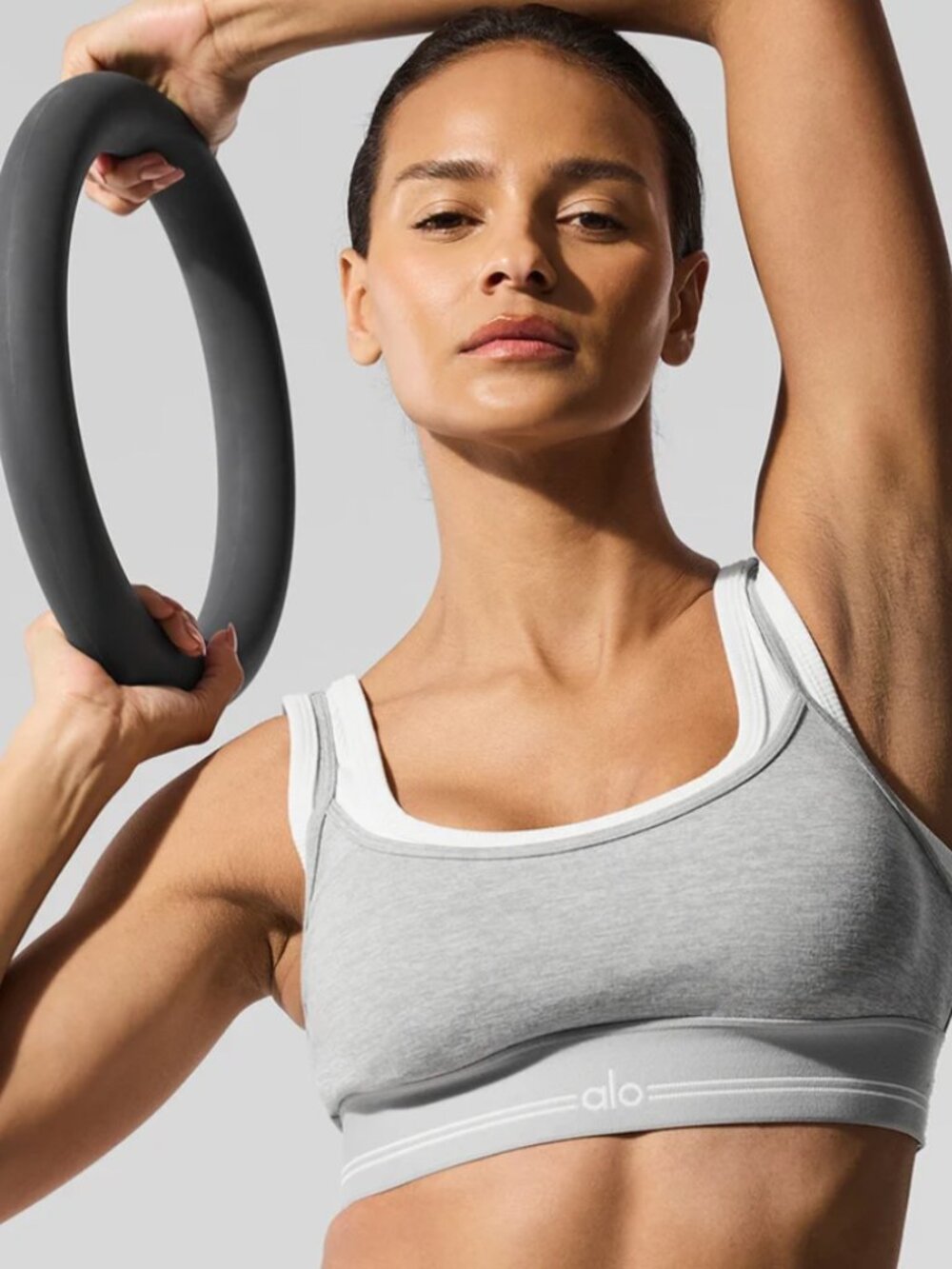 Alosoft Better Together Bra in Athletic Heather Grey/White
